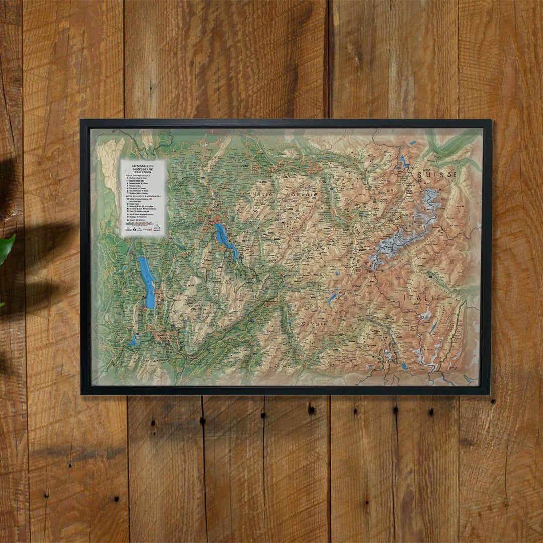 Carte murale en relief - Massif du Mont Blanc et sa région - 61 cm x 41 cm | 3D Map carte relief 3D Map 