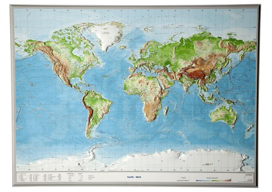 Carte murale en relief - Monde (en anglais) - 77 x 57 cm | Georelief