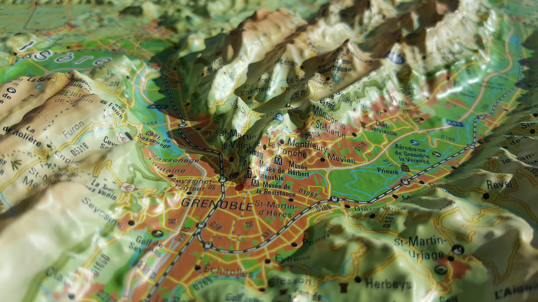 Carte murale en relief - Parc naturels régionaux du Vercors et de la Charteuse - 41 cm x 61 cm | 3D Map carte relief 3D Map 