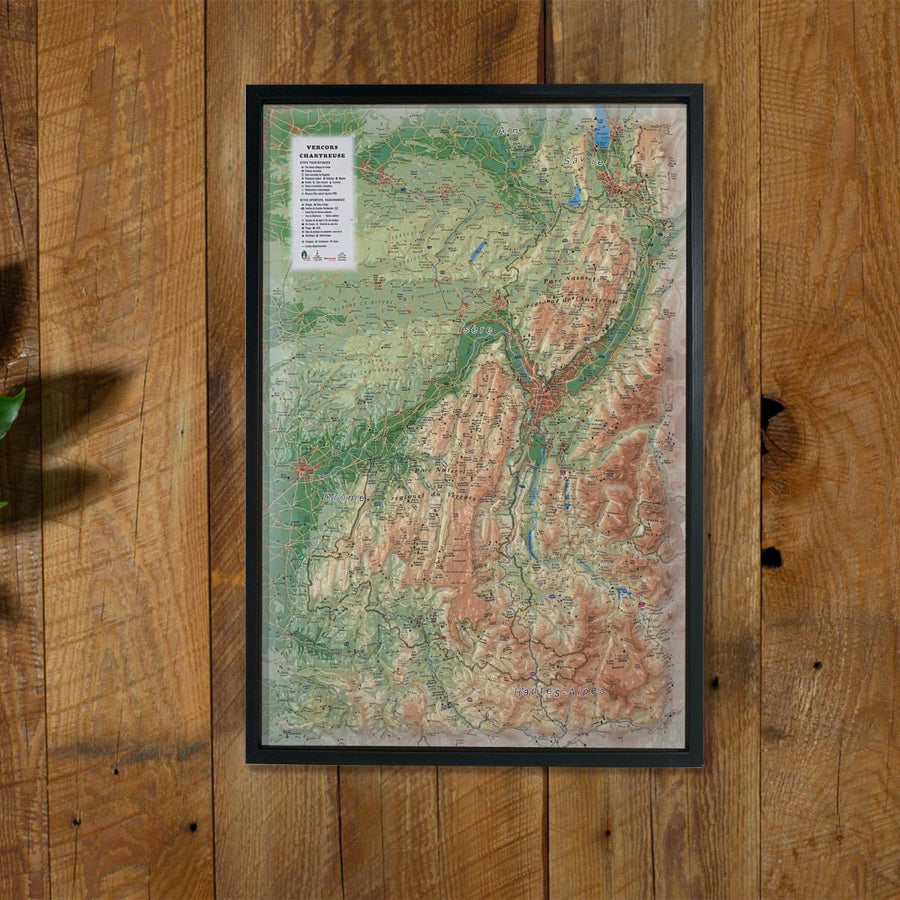 Carte murale en relief - Parc naturels régionaux du Vercors et de la Chartreuse - 41 cm x 61 cm | 3D Map carte relief 3D Map 