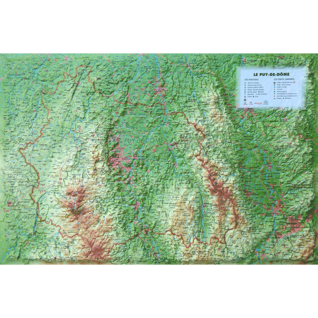 Carte murale en relief - Puy de Dôme - 61 cm x 41 cm | 3D Map carte relief 3D Map 