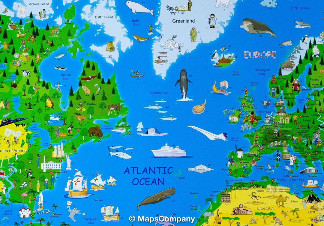 Carte murale illustrée pour enfants (en anglais) - The World - 95