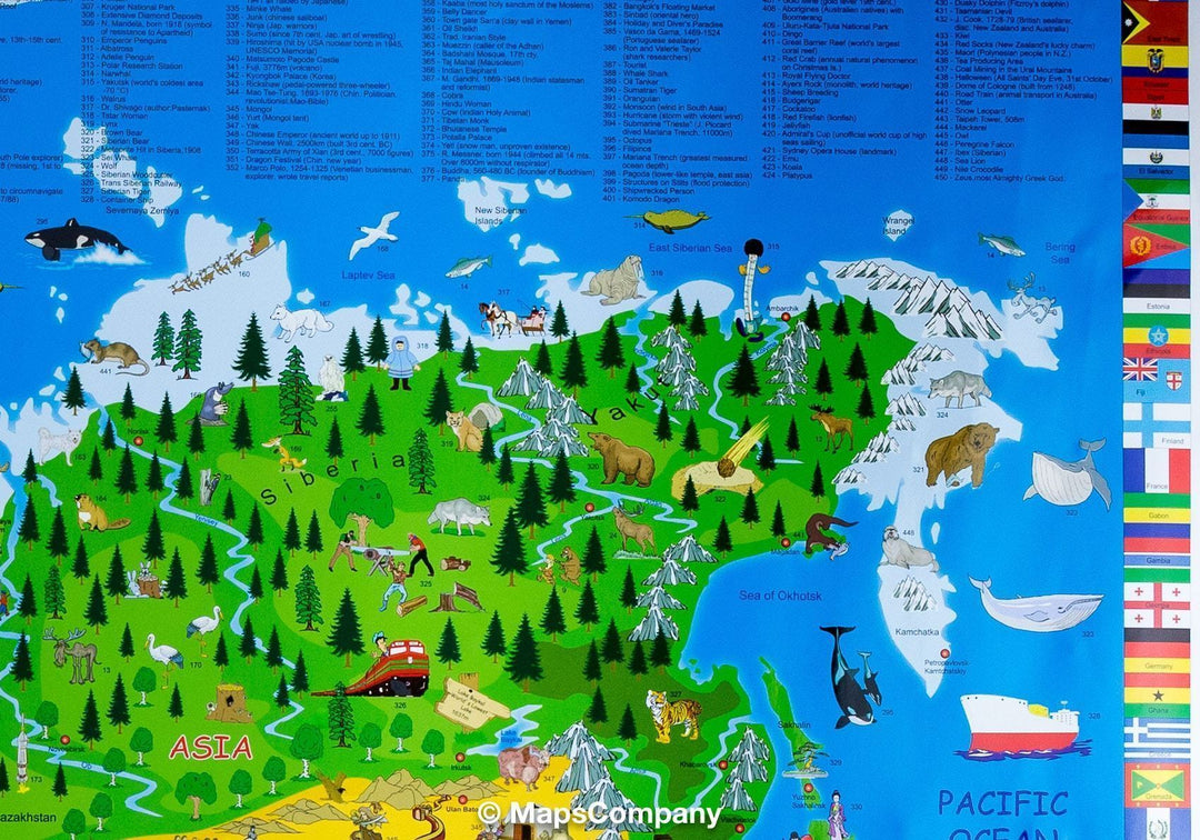 Carte murale illustrée pour enfants (en anglais) - The World | Krüger & Schönhoff carte murale petit tube Krüger & Schönhoff 