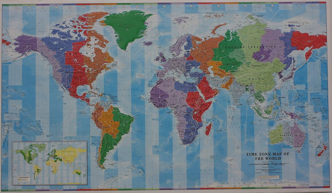 Carte murale - Le Monde & Fuseaux horaires (en anglais) carte murale petit tube Dilibel 