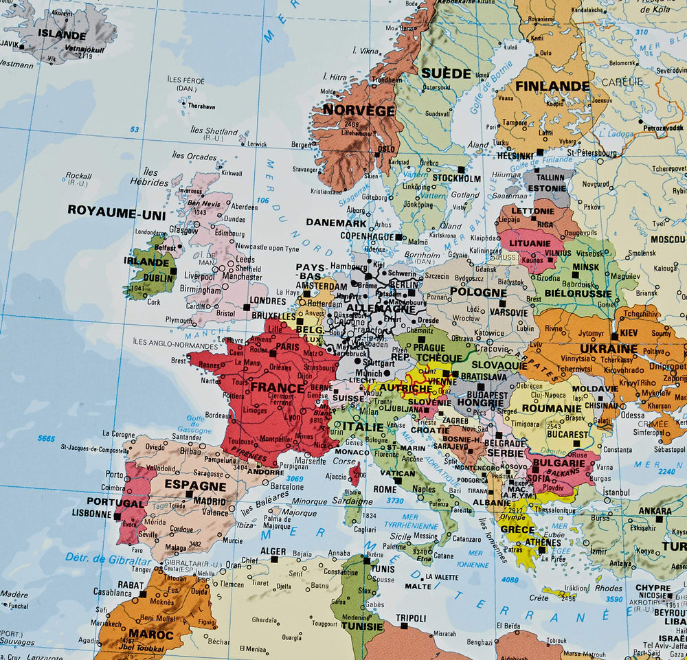 Carte d'Europe relief / Carte d'Europe politique: Carte murale