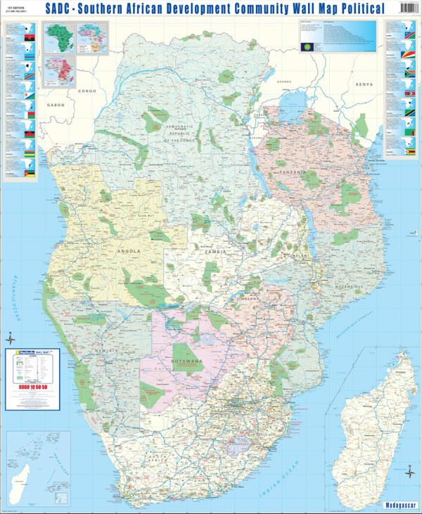 Carte murale plastifiée - Afrique Australe politique | MapStudio carte murale grand tube MapStudio 