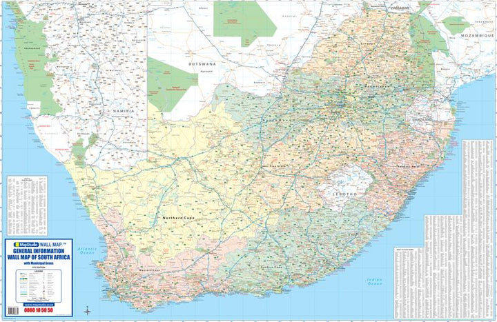 Carte murale plastifiée (en anglais) - Afrique du Sud - 101 x 156 cm | MapStudio carte murale petit tube MapStudio 