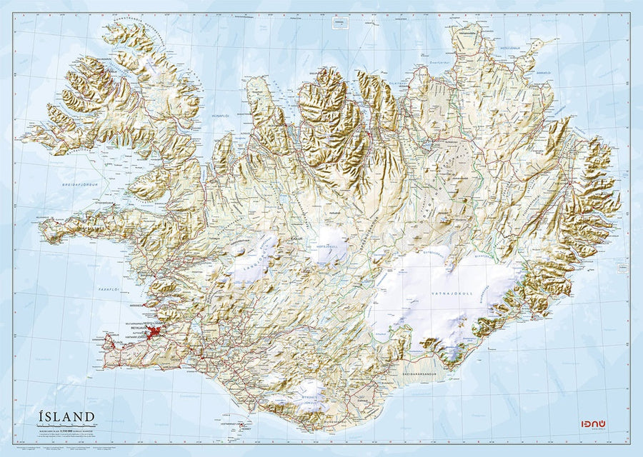 Carte murale plastifiée (en anglais) - Islande - 157 x 112 cm | Idnu carte murale grand tube Idnu 