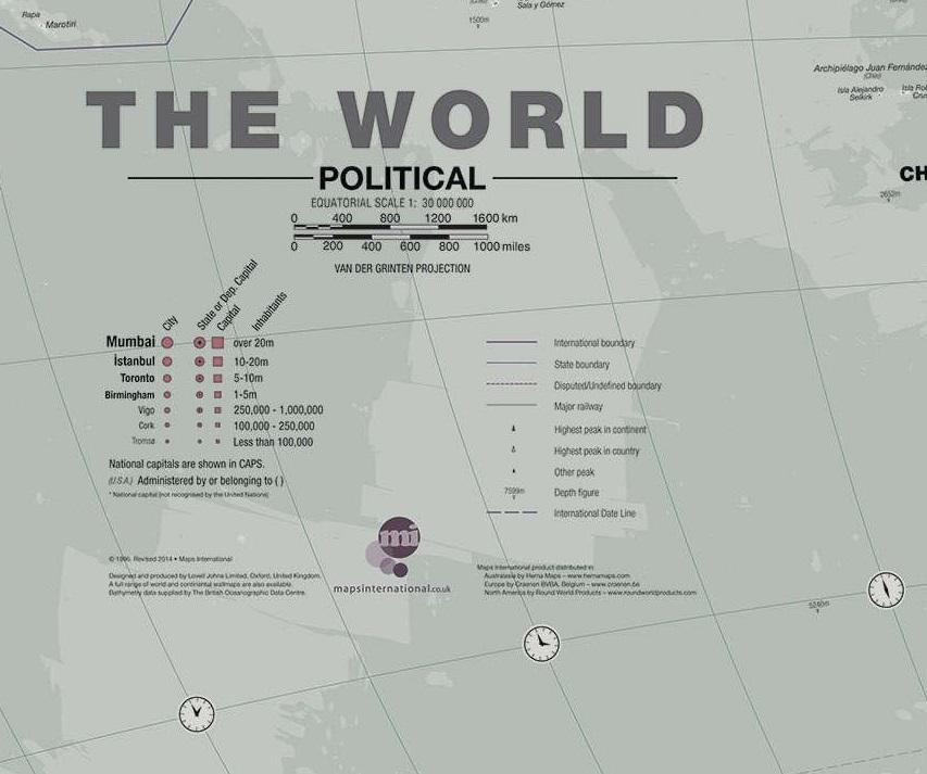 Carte murale plastifiée (en anglais) - Monde politique "executif" - 136 x 100 cm, avec profilés aluminium | Maps International carte murale grand tube Maps International 