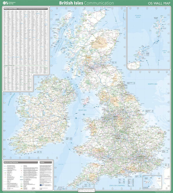 Carte murale plastifiée - Iles britanniques | Ordnance Survey carte murale petit tube Ordnance Survey 