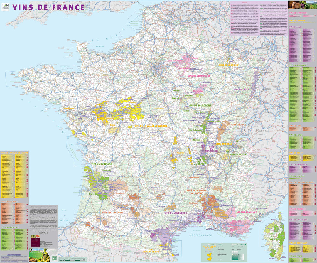 Poster plastifié - Les vins de France (98 x 119 cm)  IGN – La Compagnie  des Cartes - Le voyage et la randonnée