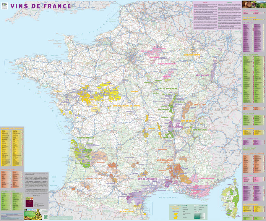 Carte murale plastifiée - Les vins de France | IGN carte murale petit tube IGN 
