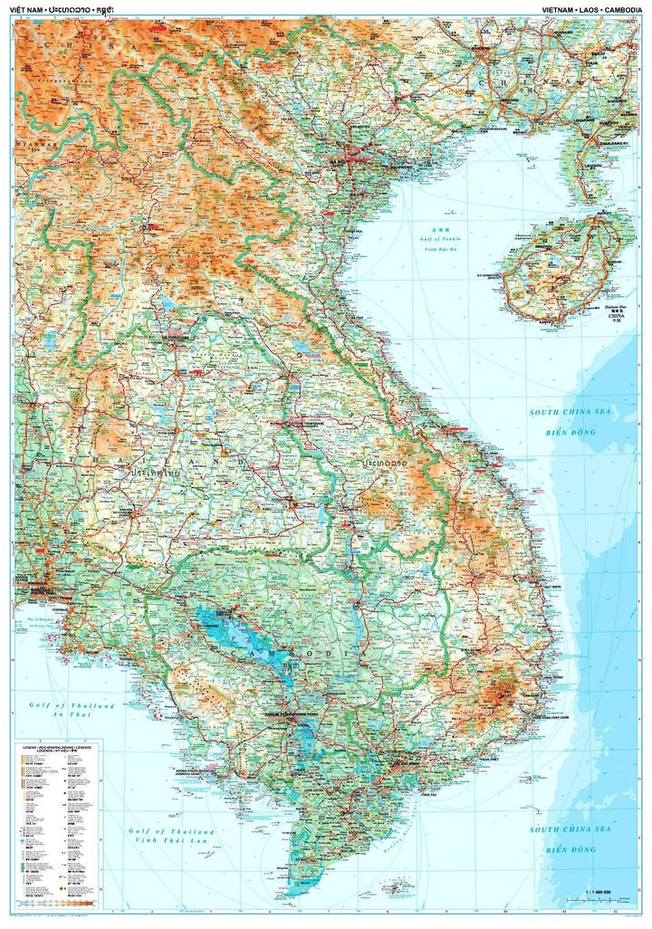 Carte murale plastifiée - Vietnam, Laos, Cambodge (géographique) | Gizi Map carte murale grand tube Gizi Map 