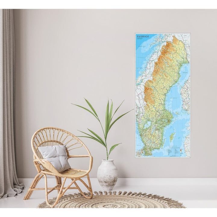 Carte murale - Suède physique - 55 x 123 cm | Norstedts carte murale petit tube Norstedts 