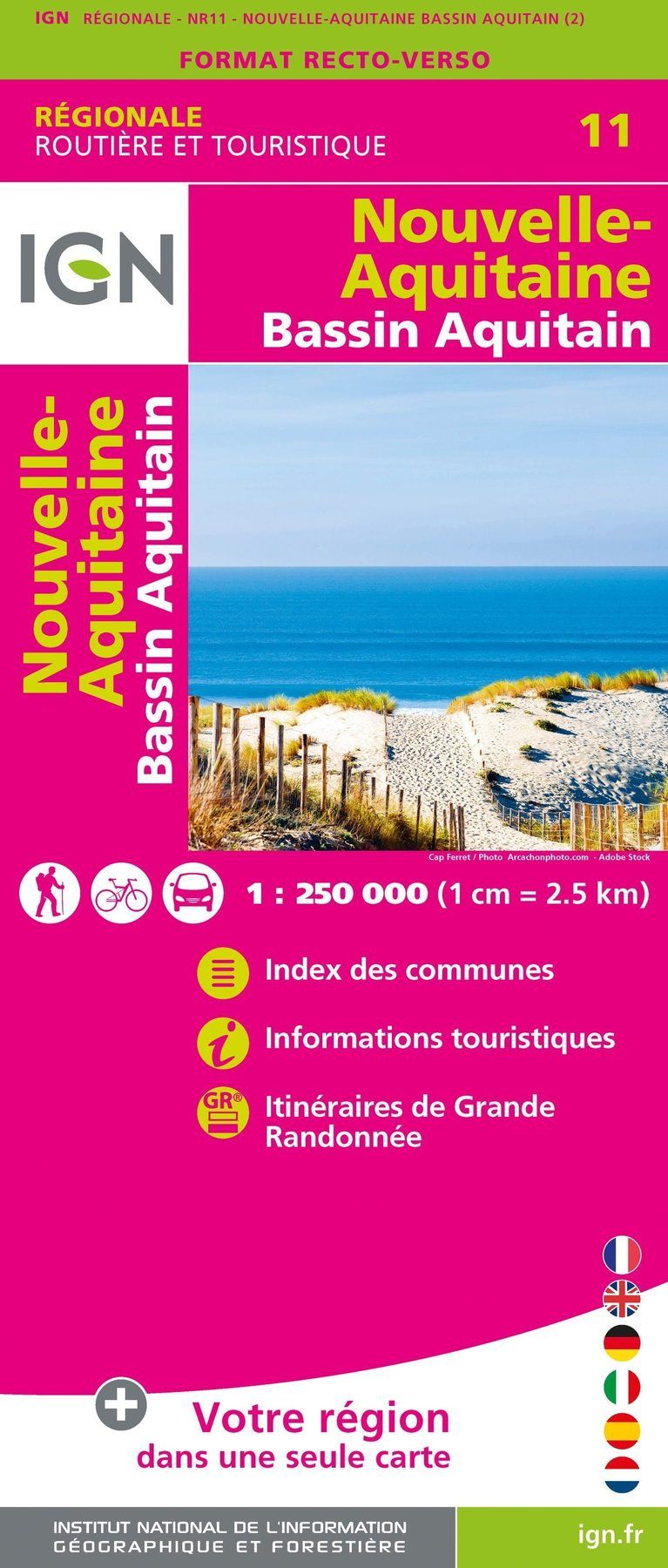 Carte régionale n° 11 : Nouvelle Aquitaine - VERSION MURALE ET PLASTIFIEE | IGN carte murale grand tube IGN 