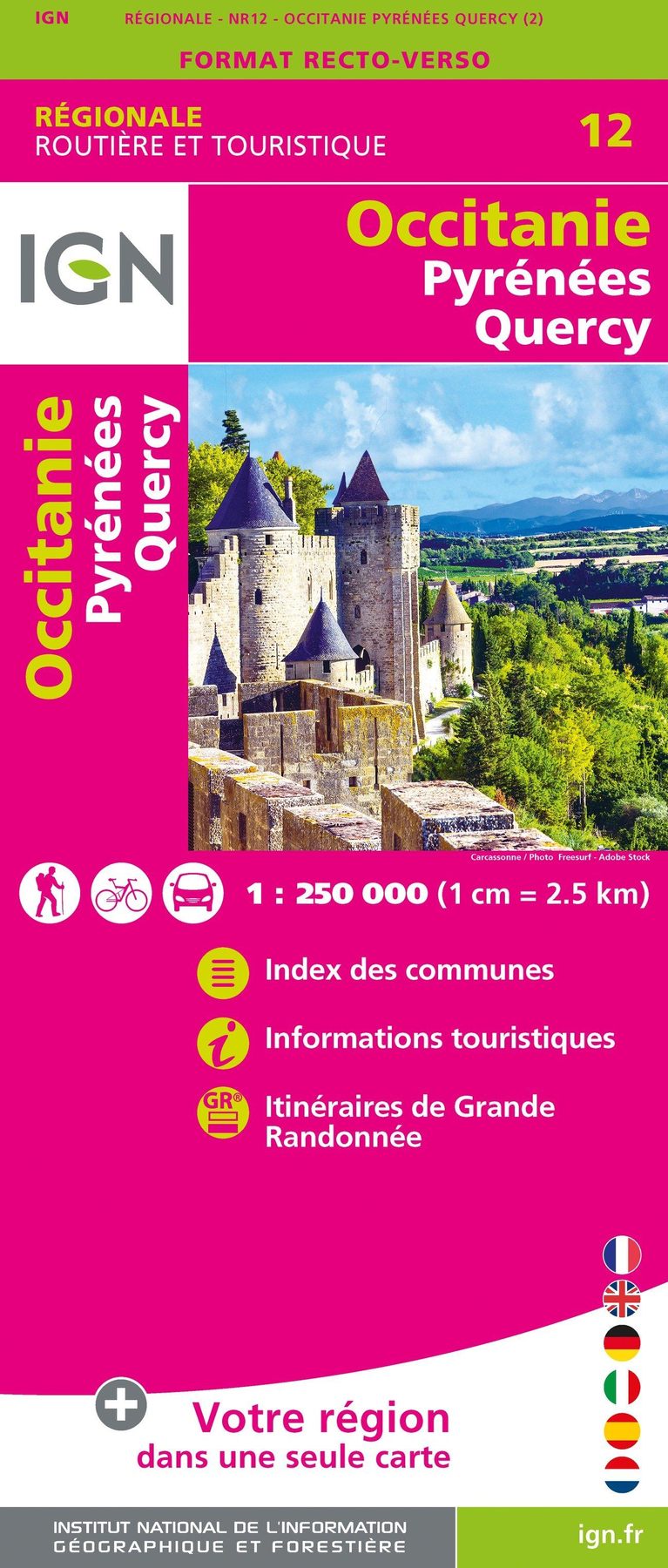 Carte régionale n° 12 : Occitanie - VERSION MURALE ET PLASTIFIEE | IGN carte murale grand tube IGN 