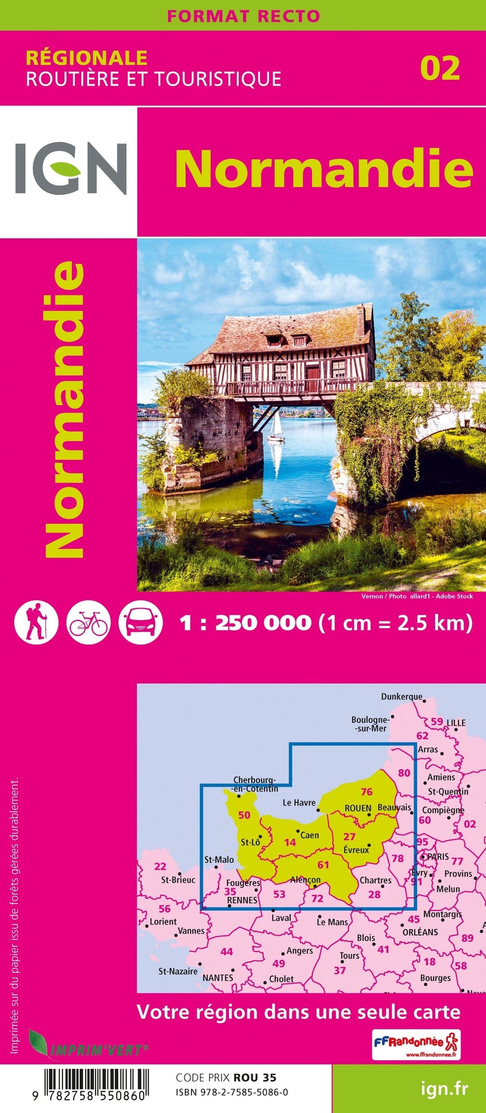 Carte régionale n° 2 : Normandie - VERSION MURALE ET PLASTIFIEE | IGN carte murale grand tube IGN 