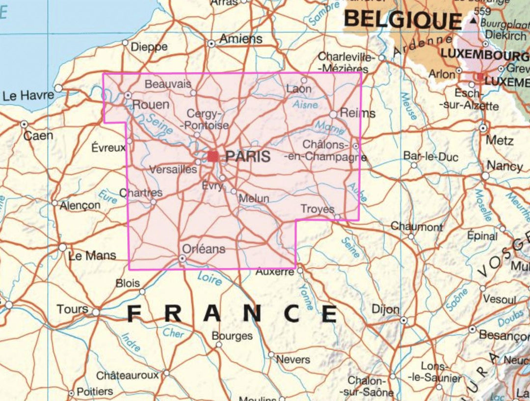 Carte régionale n° 3 : Ile de France- VERSION MURALE ET PLASTIFIEE | IGN carte murale grand tube IGN 