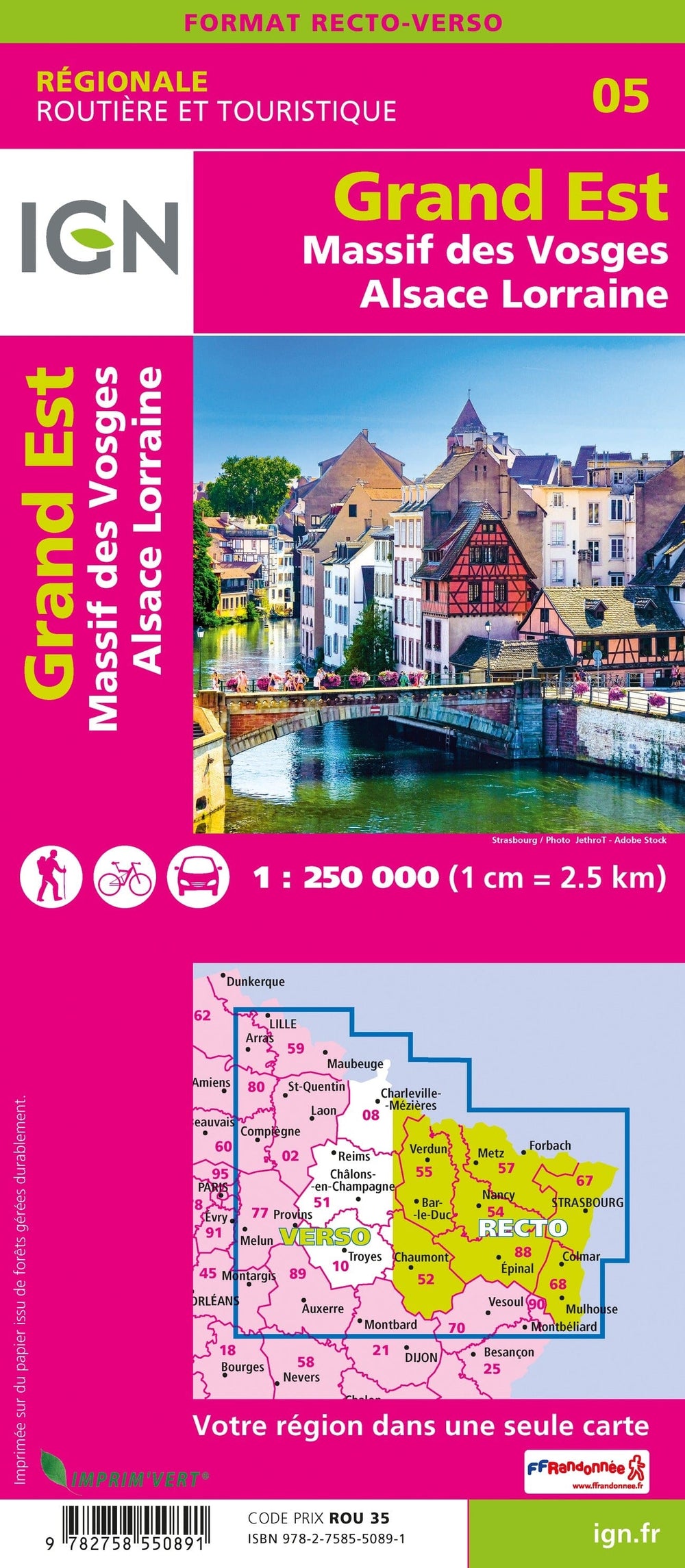Carte régionale n° 5 : Grand Est (Massif des Vosges, Alsace, Lorraine) | IGN carte pliée IGN 