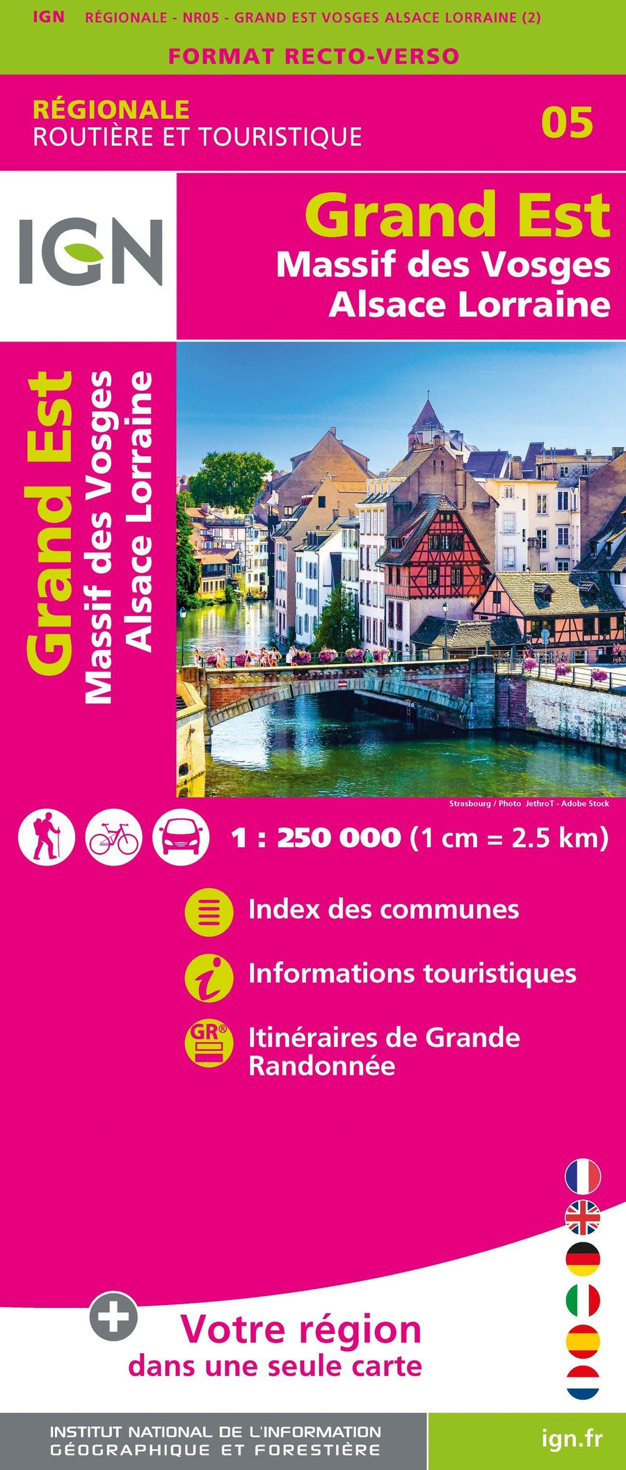 Carte régionale n° 5 : Grand Est (Massif des Vosges, Alsace, Lorraine) - VERSION MURALE ET PLASTIFIEE | IGN carte murale grand tube IGN 