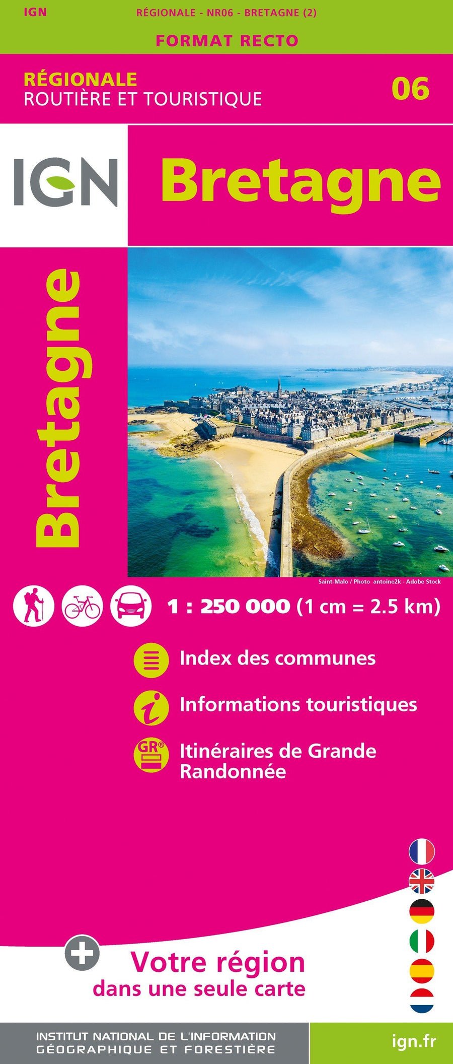 Carte régionale n° 6 : Bretagne - VERSION MURALE ET PLASTIFIEE | IGN carte murale grand tube IGN 