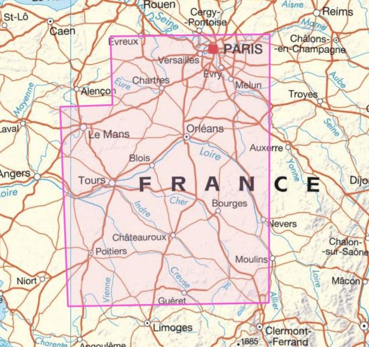 Carte régionale n° 8 : Centre - Val de Loire - VERSION MURALE ET PLASTIFIEE | IGN carte murale grand tube IGN 