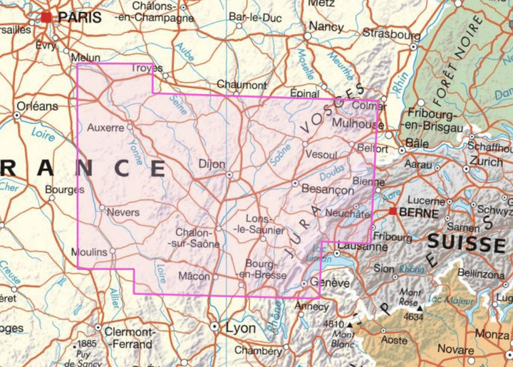 Carte régionale n° 9 : Bourgogne & Franche Comté - VERSION MURALE ET PLASTIFIEE | IGN carte murale grand tube IGN 