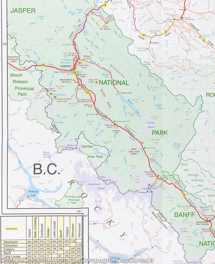 Carte routière - Alberta Sud-Ouest & Colombie Britannique Sud-Est | Gem Trek - La Compagnie des Cartes