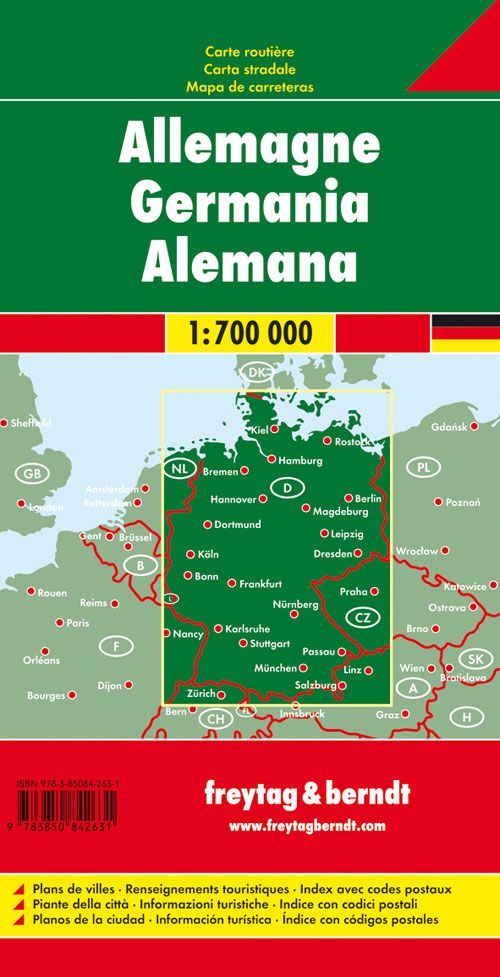 Carte routière - Allemagne au 1/700 000 | Freytag & Berndt carte pliée Freytag & Berndt 