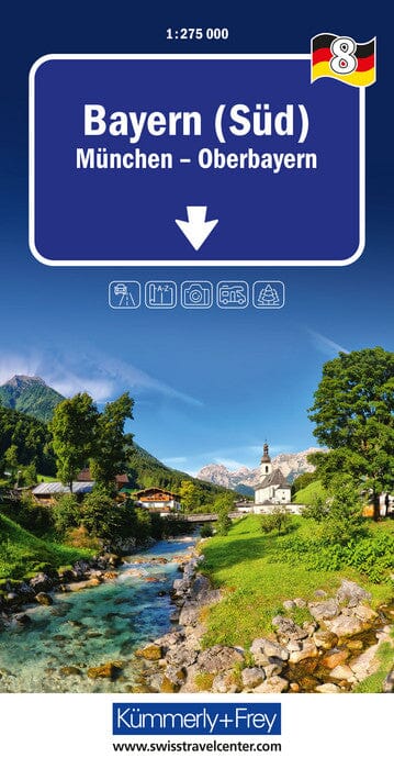 Carte routière - Allemagne n° 8 : Bavière Sud, Münich, Oberbayern | Kümmerly & Frey carte pliée Kümmerly & Frey 