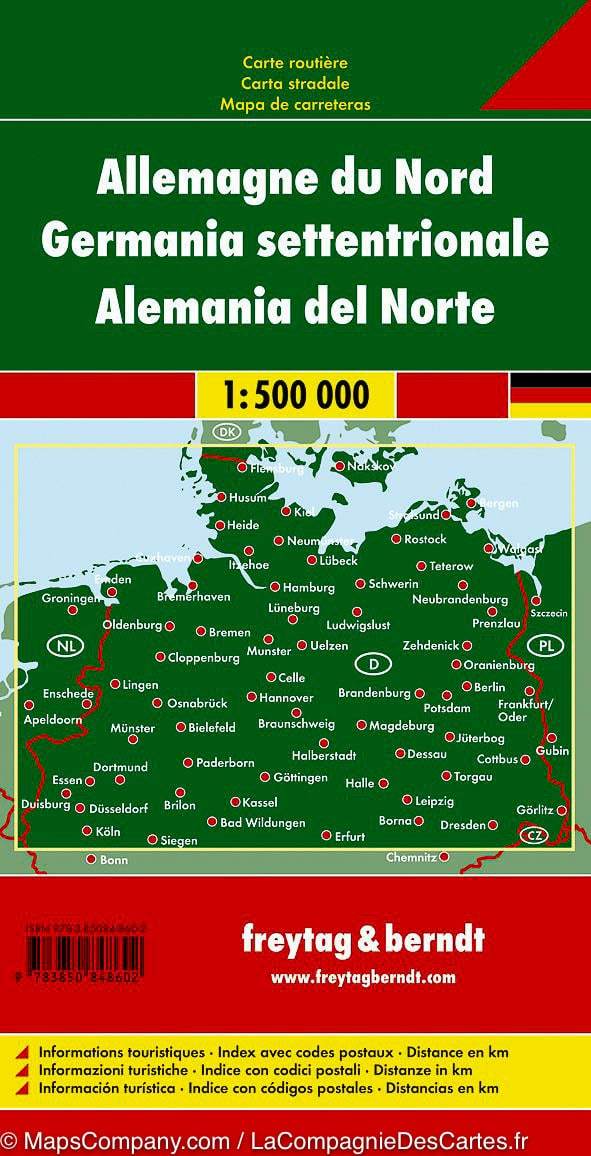 Carte routière de l'Allemagne Nord | Freytag & Berndt - La Compagnie des Cartes