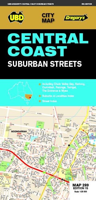 Carte routière - Central Coast Suburban Streets, n° 289 | UBD Gregory's carte pliée UBD Gregory's 