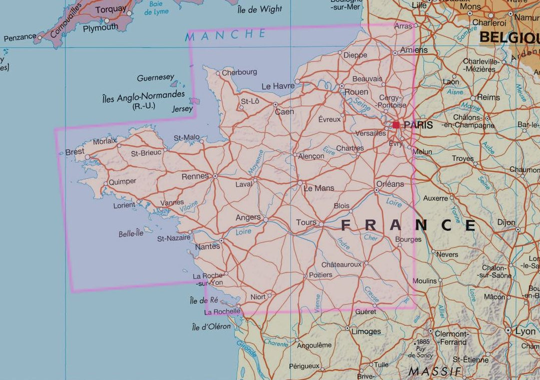 Carte de l'ouest de la France - Carte de France de l'ouest (Europe de  l'Ouest - Europe)