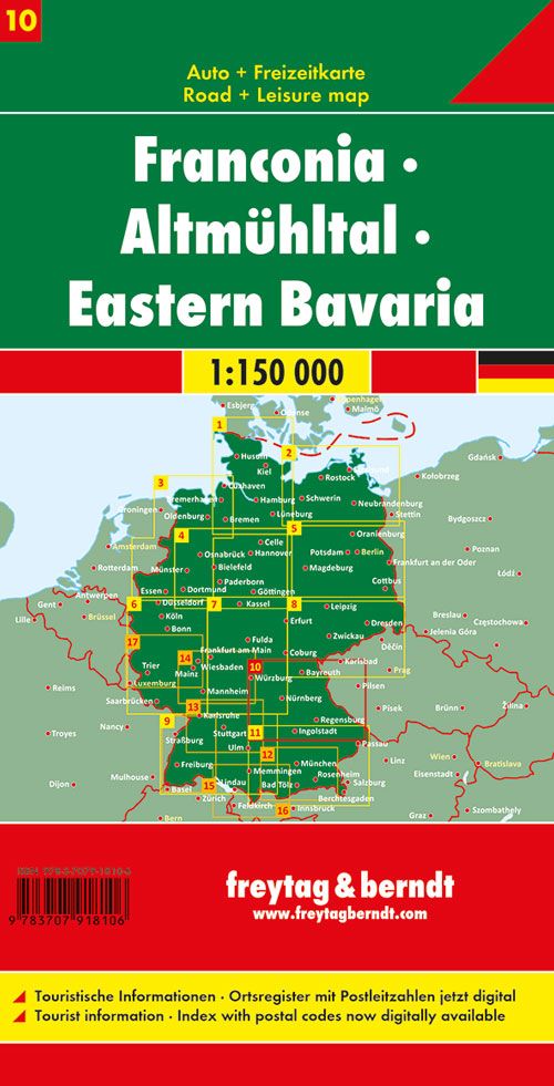 Carte routière - Franken - Altmühltal - Bavière Est (Allemagne), n° 10 | Freytag & Berndt - 1/150 000 carte pliée Freytag & Berndt 
