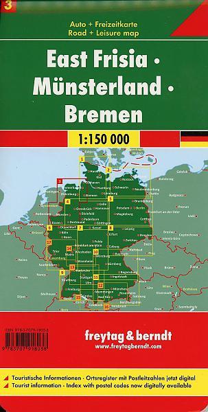Carte routière - Frise Orientale, Münsterland, Brême (Allemagne), n° 3 | Freytag & Berndt - 1/150 000 carte pliée Freytag & Berndt 