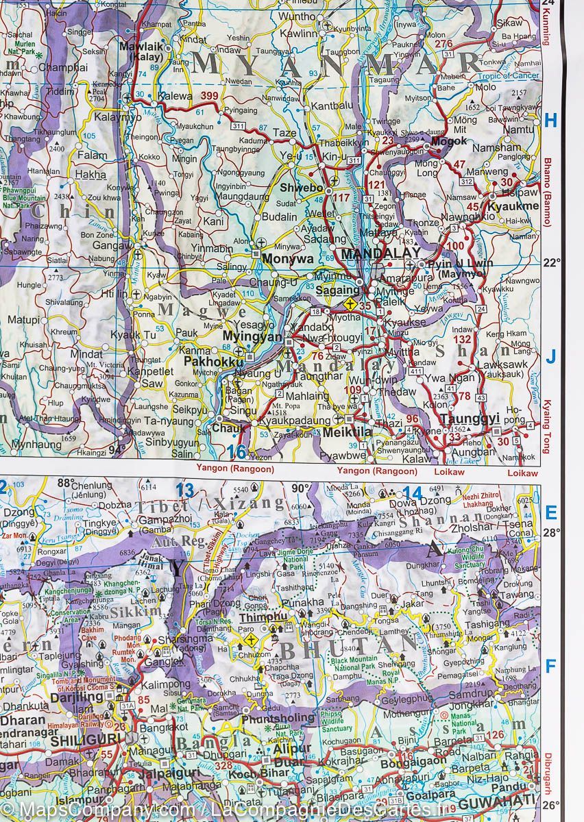 Carte routière &#8211; Inde, Bhoutan, Bangladesh, Népal, Maldives &#038; Sri Lanka | Gizi Map - La Compagnie des Cartes