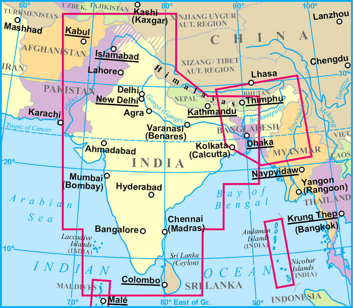 Carte routière - Inde, Bhoutan, Bangladesh, Népal, Maldives & Sri Lanka | Gizi Map carte pliée Gizi Map 