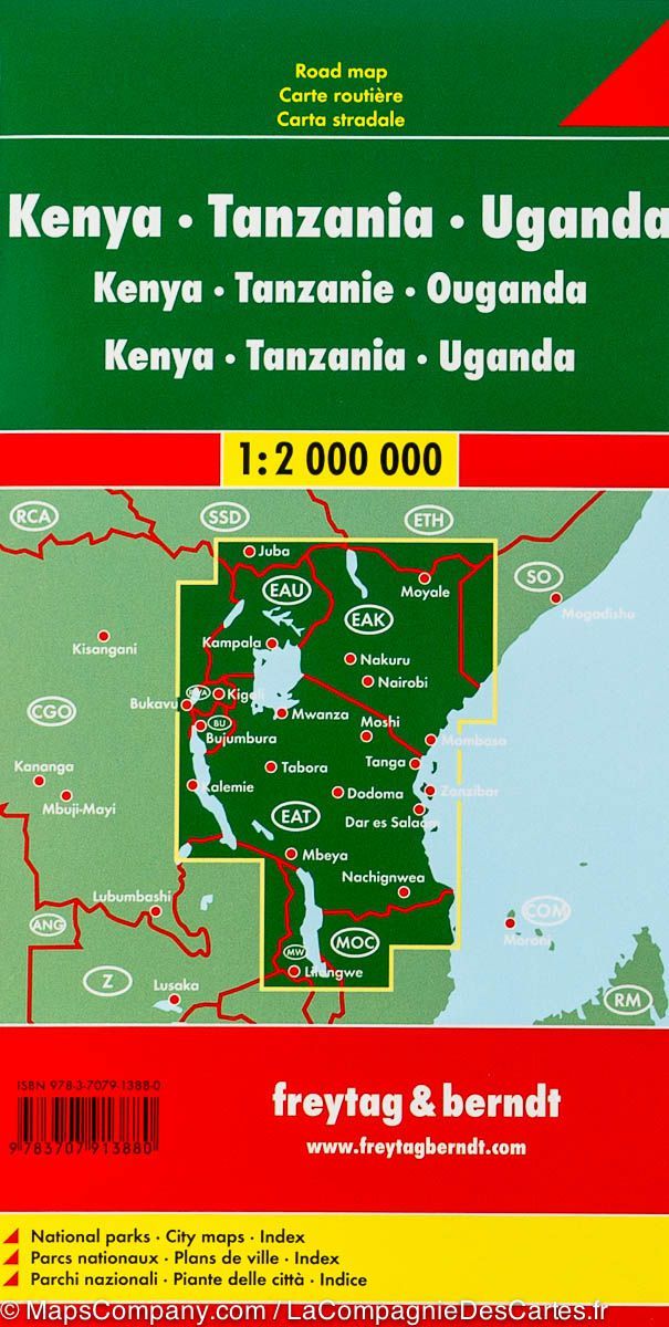 Carte routière du Kenya, Tanzanie &#038; Ouganda | Freytag &#038; Berndt - La Compagnie des Cartes