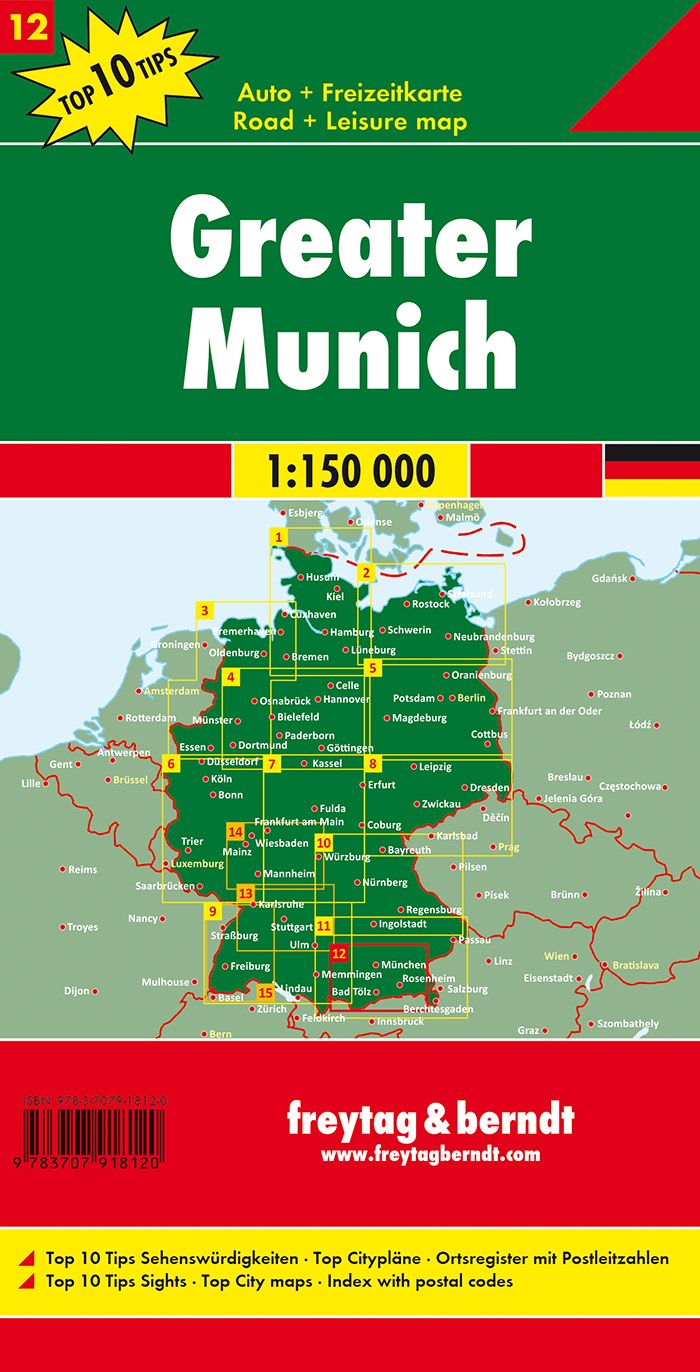 Carte routière - Munich et environs, n° 12 | Freytag & Berndt - 1/150 000 carte pliée Freytag & Berndt 