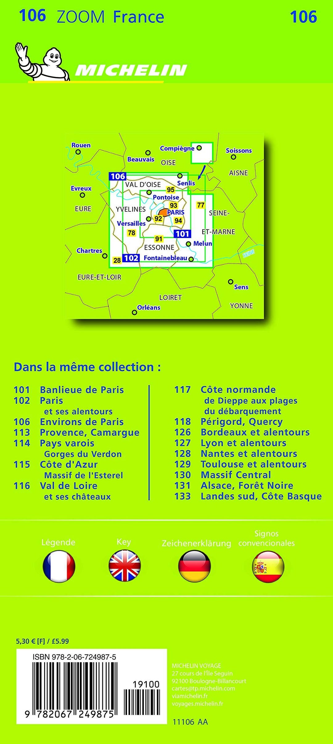 Carte routière n° 106 - Environs de Paris | Michelin carte pliée Michelin 