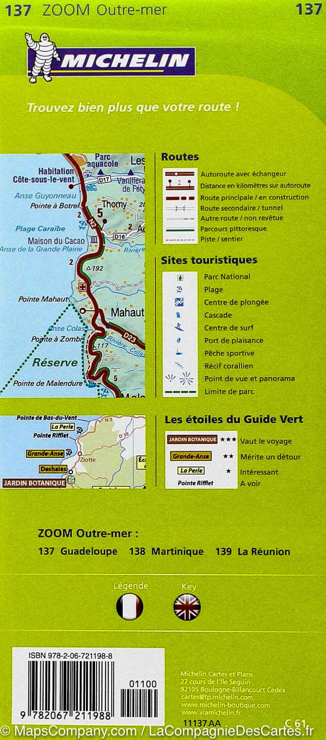 Carte routière n° 137 - Guadeloupe, St-Martin, St-Barthélemy | Michelin carte pliée Michelin 