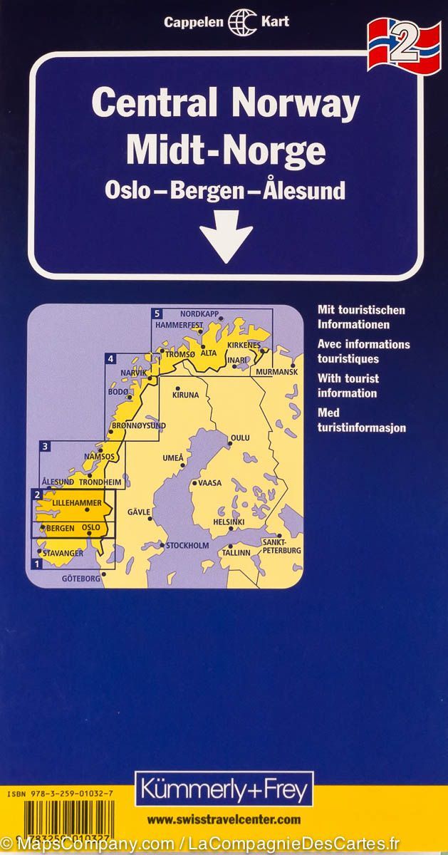 Carte routière #2 – Norvège Centrale (de Oslo à Alesund)  | Kümmerly   Frey - La Compagnie des Cartes