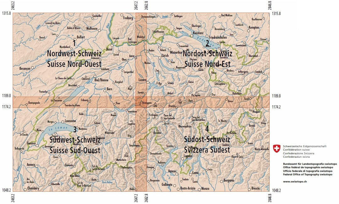 Carte routière n° 2 - Suisse Nord-est | Swisstopo - 1/200 000 carte pliée Swisstopo 