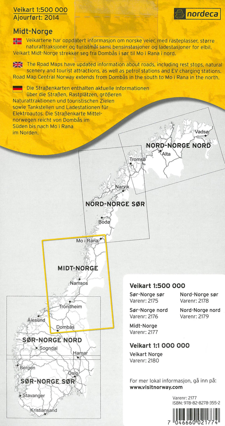 Carte routière n° 2177 - Norvège Centrale | Nordeca - Veikart carte pliée Nordeca 