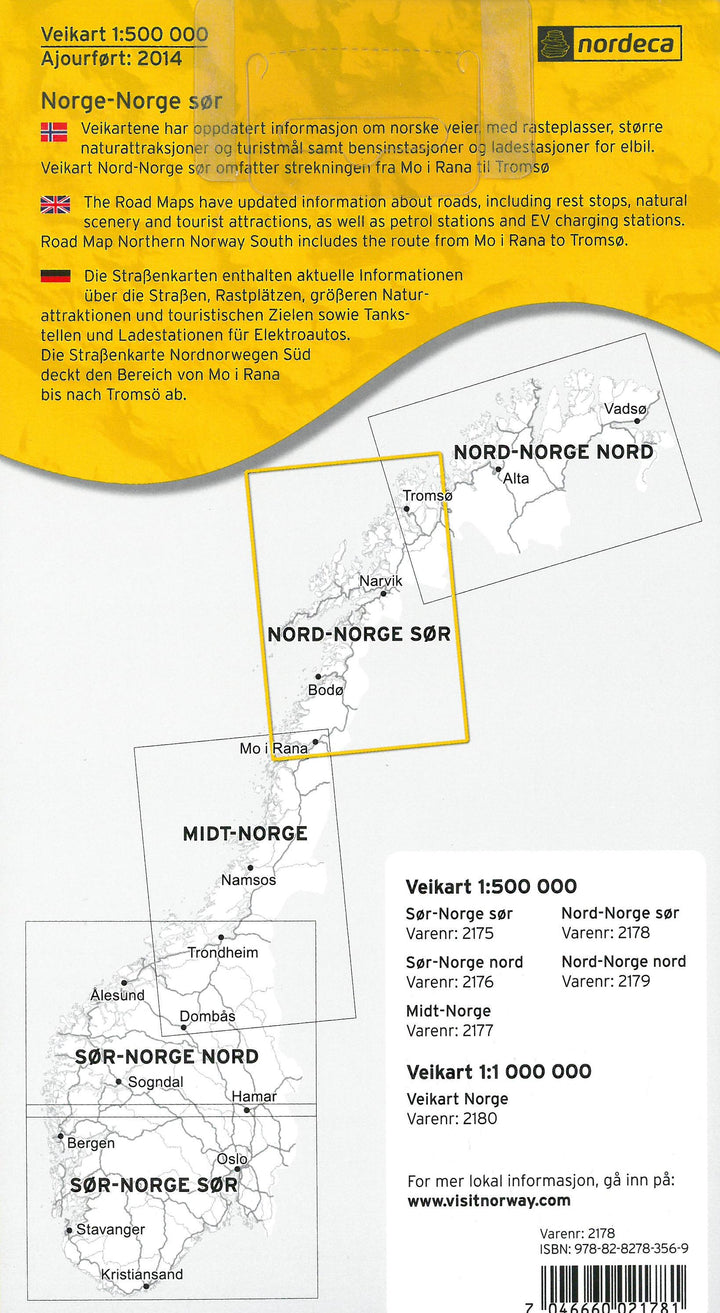 Carte routière n° 2178 - Norvège Nord (partie Sud) | Nordeca - Veikart carte pliée Nordeca 