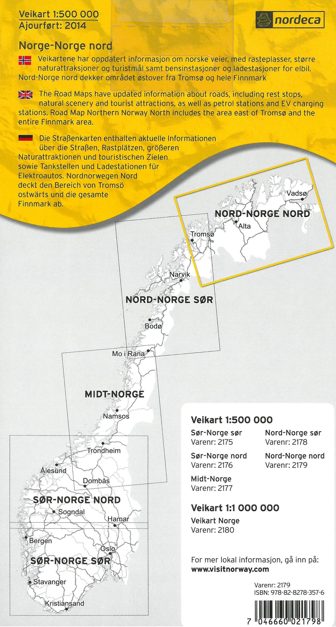 Carte routière n° 2179 - Norvège Nord (partie Nord) | Nordeca - Veikart carte pliée Nordeca 