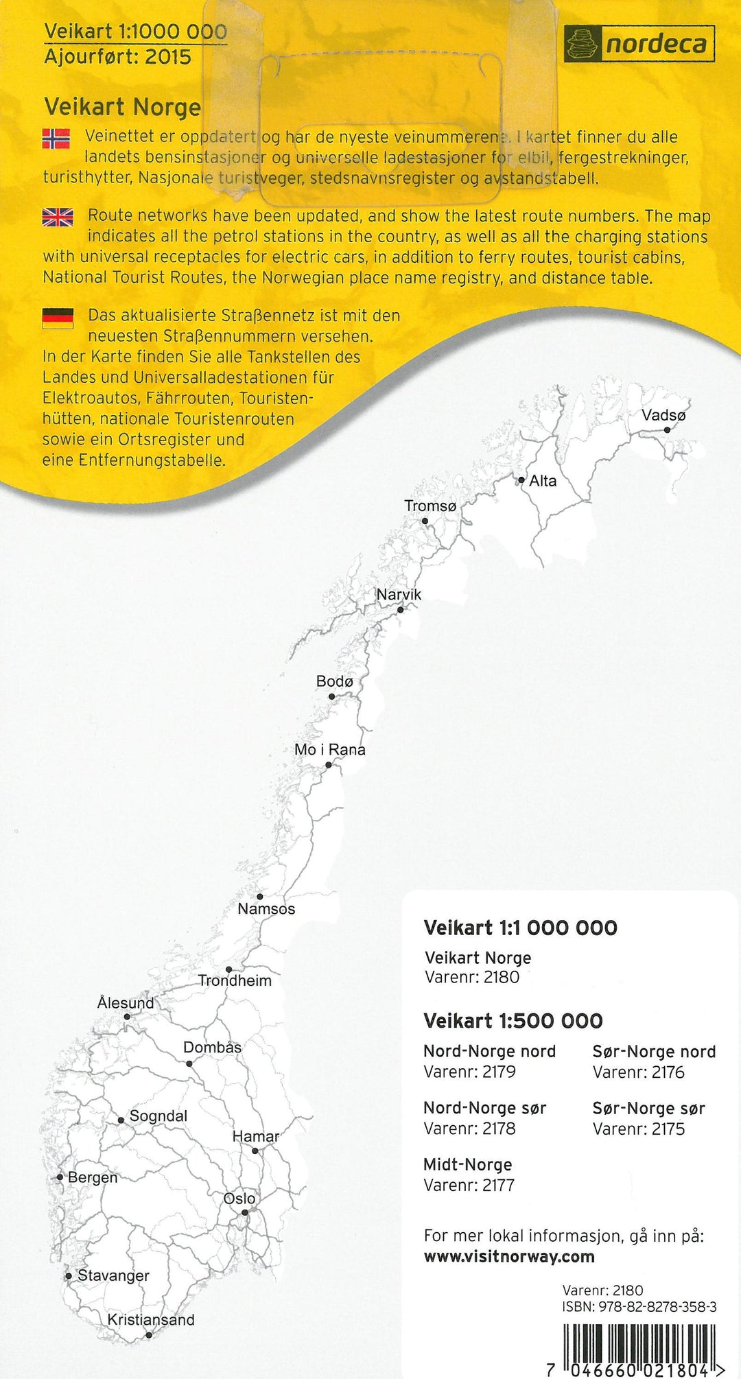 Carte routière n° 2180 - Norvège | Nordeca - Veikart carte pliée Nordeca 