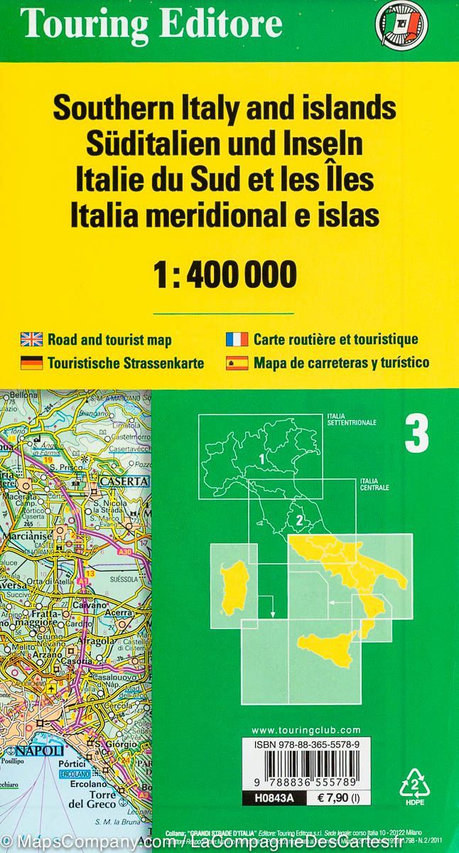 Carte routière n° 3 - Italie Sud et les îles | Touring Club Italiano-1/400 000 carte pliée Touring 