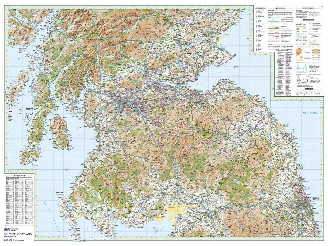 Carte routière n° 3 - Sud de l'Ecosse & Northumberland | Ordnance Survey - Road carte pliée Ordnance Survey 