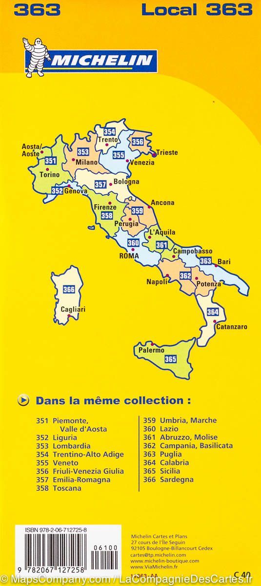 Carte routière n° 363 - Pouilles (Italie) | Michelin carte pliée Michelin 